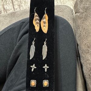 Shyanne faux Silver and Tan Feather Earring Set